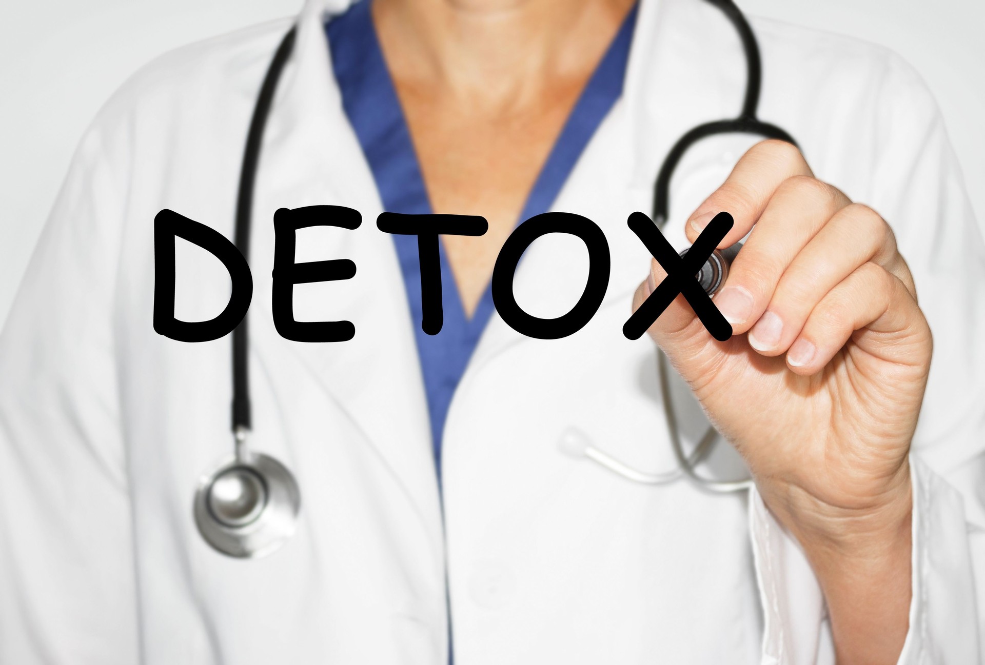 Doctor writing word Detox, Medical concept